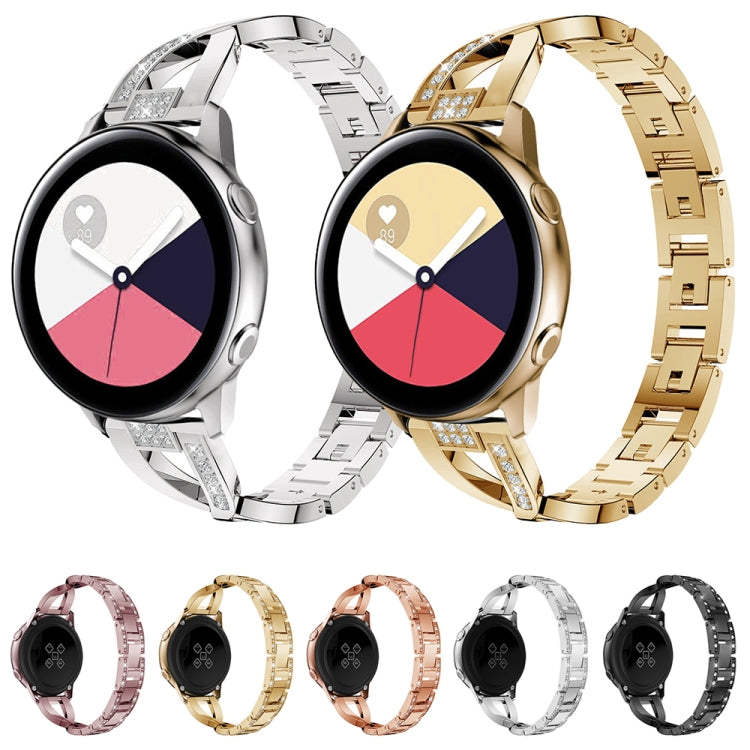 X-shaped Diamond Stainless Steel Wrist Strap WatchBand for Galaxy Watch Active 20mm(Rose Gold) by bashfashion
