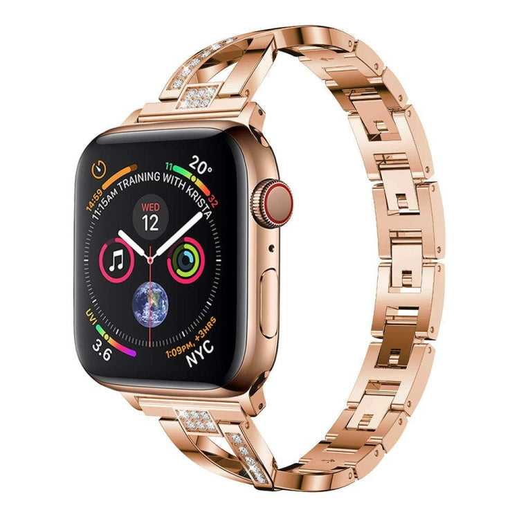 Colorful Diamond Stainless Steel Watch Band for Apple Watch Series 7 41mm / 6 & SE & 5 & 4 40mm / 3 & 2 & 1 38mm(Rose Gold) by bashfashion