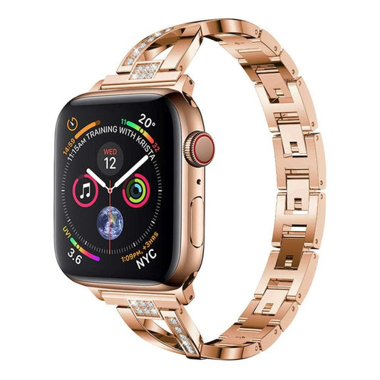 Colorful Diamond Stainless Steel Watch Band for Apple Watch Series 7 41mm / 6 & SE & 5 & 4 40mm / 3 & 2 & 1 38mm(Rose Gold) by bashfashion