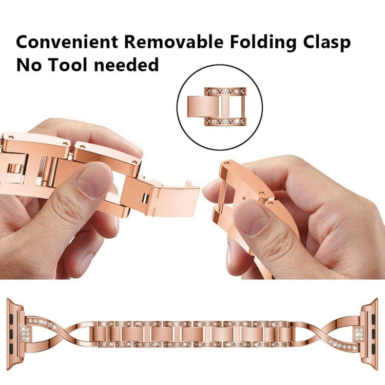 Colorful Diamond Stainless Steel Watch Band for Apple Watch Series 7 41mm / 6 & SE & 5 & 4 40mm / 3 & 2 & 1 38mm(Rose Gold) by bashfashion