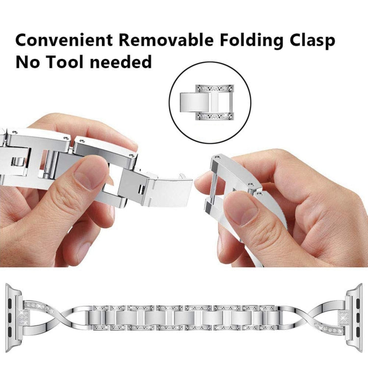 Colorful Diamond Stainless Steel Watch Band for Apple Watch Series 7 41mm / 6 & SE & 5 & 4 40mm / 3 & 2 & 1 38mm(Silver) by bashfashion