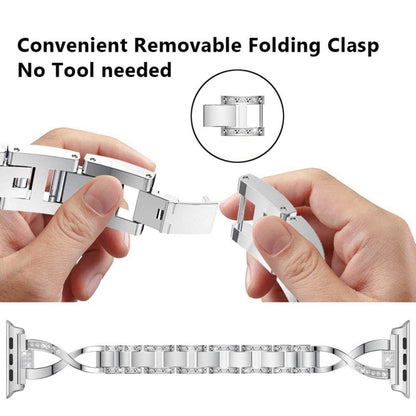 Colorful Diamond Stainless Steel Watch Band for Apple Watch Series 7 41mm / 6 & SE & 5 & 4 40mm / 3 & 2 & 1 38mm(Silver) by bashfashion