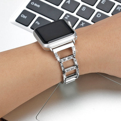 Colorful Diamond Stainless Steel Watch Band for Apple Watch Series 10 42mm / 9&8&7 41mm / SE 3&SE 2&6&SE&5&4 40mm / 3&2&1 38mm(Gold) by bashfashion