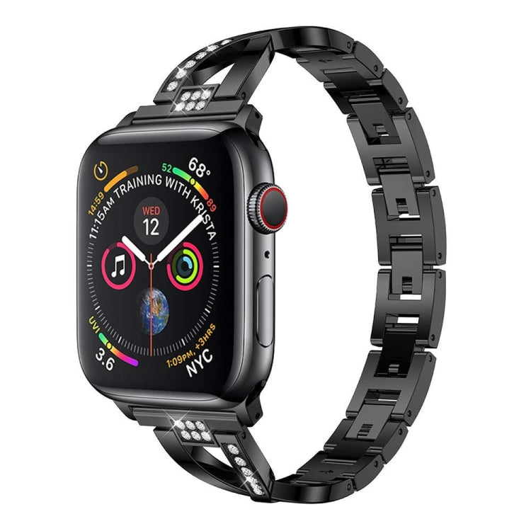 Colorful Diamond Stainless Steel Watch Band for Apple Watch Series 7 45mm / 6 & SE & 5 & 4 44mm / 3 & 2 & 1 42mm(Black) by bashfashion