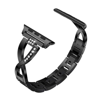 Colorful Diamond Stainless Steel Watch Band for Apple Watch Series 7 45mm / 6 & SE & 5 & 4 44mm / 3 & 2 & 1 42mm(Black) by bashfashion