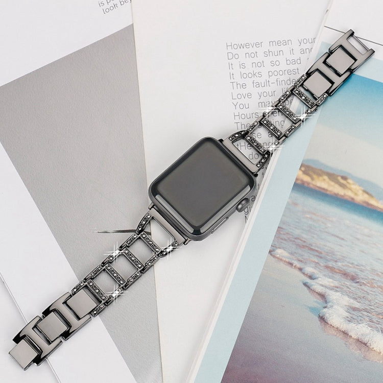 Colorful Diamond Stainless Steel Watch Band for Apple Watch Series 7 45mm / 6 & SE & 5 & 4 44mm / 3 & 2 & 1 42mm(Black) by bashfashion