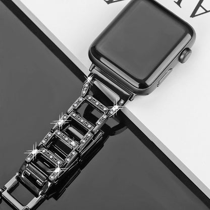 Colorful Diamond Stainless Steel Watch Band for Apple Watch Series 7 45mm / 6 & SE & 5 & 4 44mm / 3 & 2 & 1 42mm(Black) by bashfashion