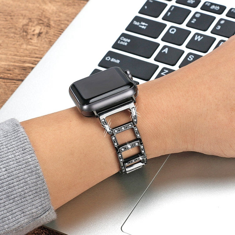 Colorful Diamond Stainless Steel Watch Band for Apple Watch Series 7 45mm / 6 & SE & 5 & 4 44mm / 3 & 2 & 1 42mm(Black) by bashfashion