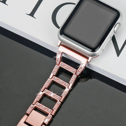 Colorful Diamond Stainless Steel Watch Band for Apple Watch Series 7 45mm / 6 & SE & 5 & 4 44mm / 3 & 2 & 1 42mm(Rose Gold) by bashfashion