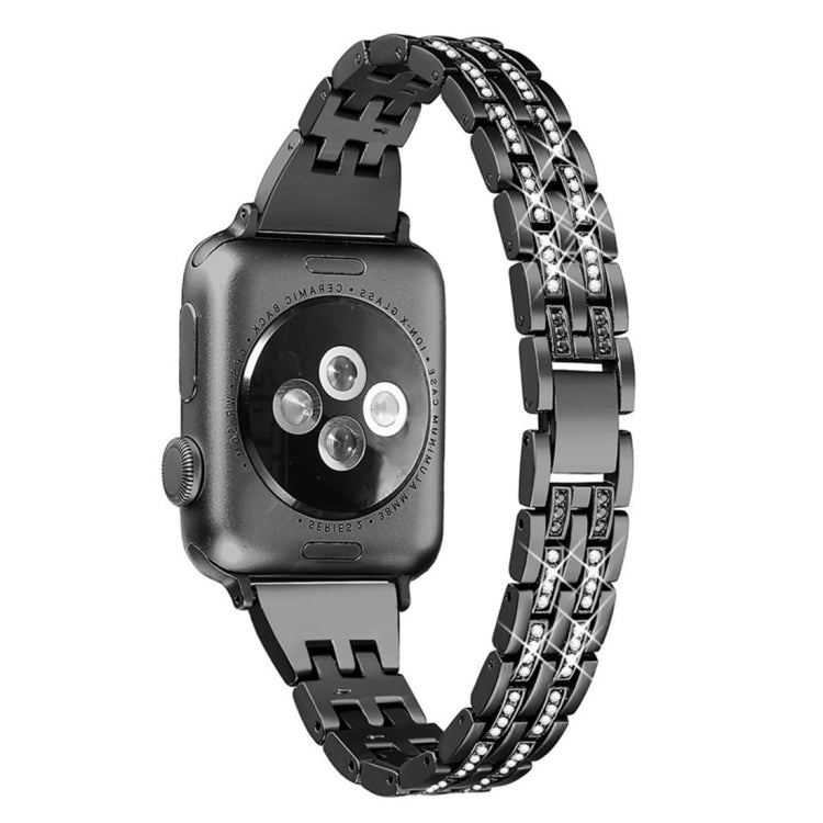 Colorful Diamond Stainless Steel Watch Band for Apple Watch Series 7 45mm / 6 & SE & 5 & 4 44mm / 3 & 2 & 1 42mm(Black) by bashfashion