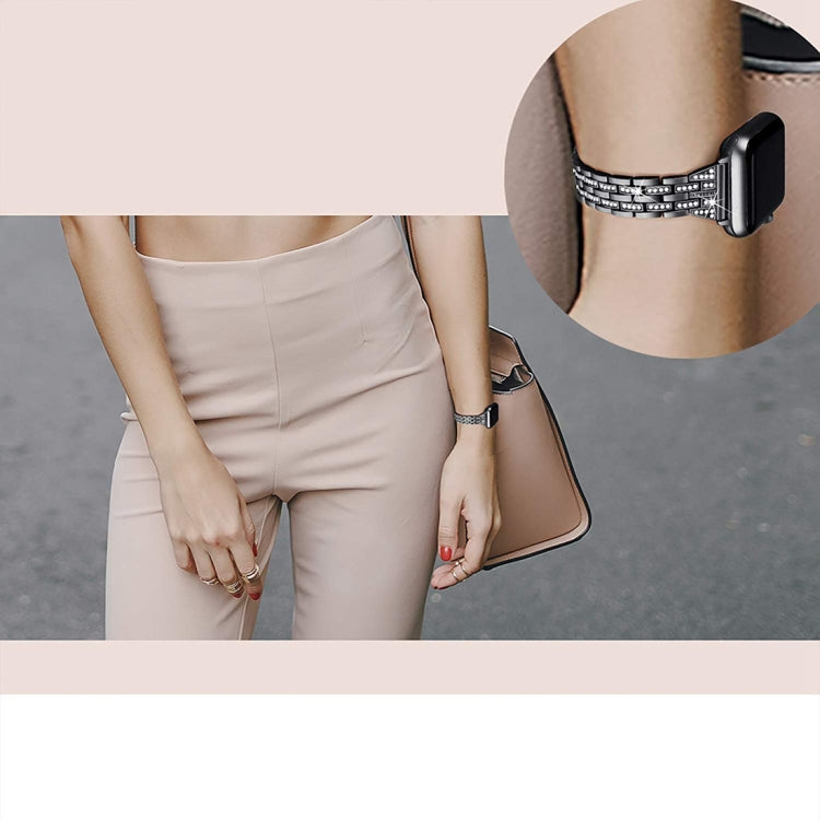 Colorful Diamond Stainless Steel Watch Band for Apple Watch Series 7 45mm / 6 & SE & 5 & 4 44mm / 3 & 2 & 1 42mm(Black) by bashfashion