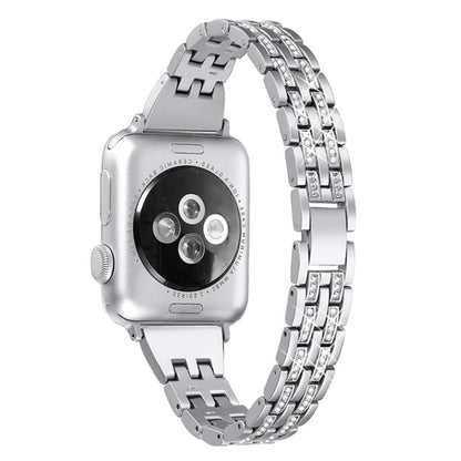 Colorful Diamond Stainless Steel Watch Band for Apple Watch Series 7 45mm / 6 & SE & 5 & 4 44mm / 3 & 2 & 1 42mm(Silver) by bashfashion