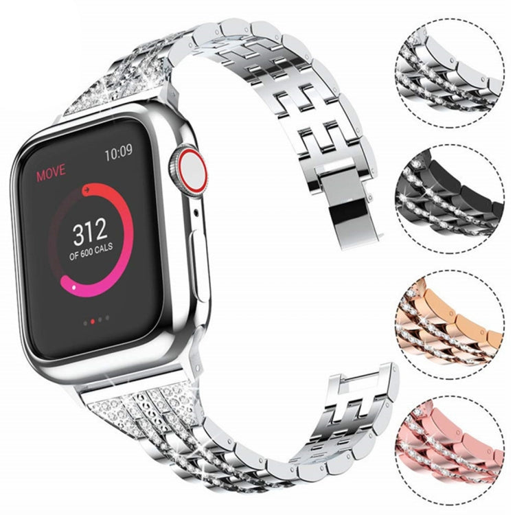 Colorful Diamond Stainless Steel Watch Band for Apple Watch Series 7 45mm / 6 & SE & 5 & 4 44mm / 3 & 2 & 1 42mm(Black) by bashfashion