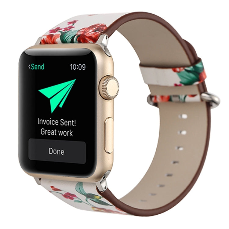 For Apple Watch Ultra 49mm&Watch Ultra 2 49mm / Series 10 46mm / 9&8&7 45mm / SE 3&SE 2&6&SE&5&4 44mm / 3&2&1 42mm Fashion Pastoralism Style Little Floral Pattern Women Watch Leather Watch Band by bashfashion