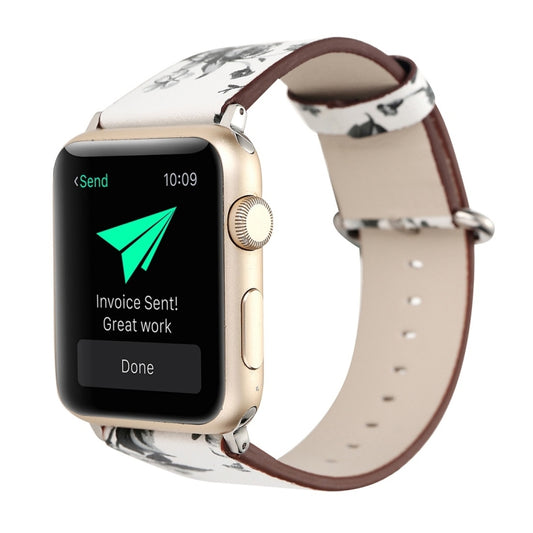 For Apple Watch Ultra 49mm&Watch Ultra 2 49mm / Series 10 46mm / 9&8&7 45mm / SE 3&SE 2&6&SE&5&4 44mm / 3&2&1 42mm Fashion Pastoralism Style Little Floral Pattern Women Watch Leather Watch Band by bashfashion
