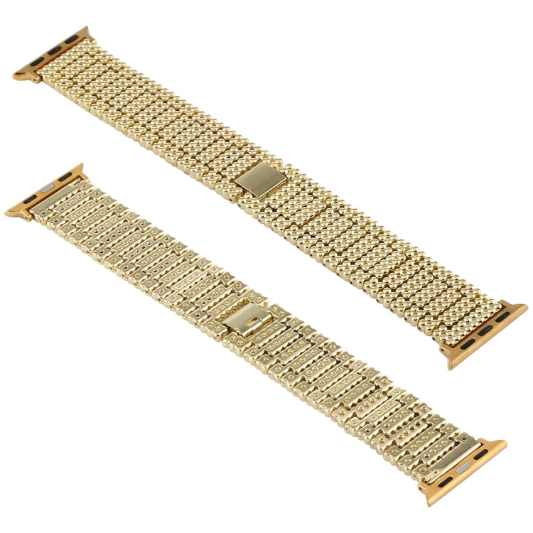 For Apple Watch Series 7 45mm / 6 & SE & 5 & 4 44mm / 3 & 2 & 1 42mm Nine Beads Stainless Steel Wrist Strap Watch Band (Gold) by bashfashion