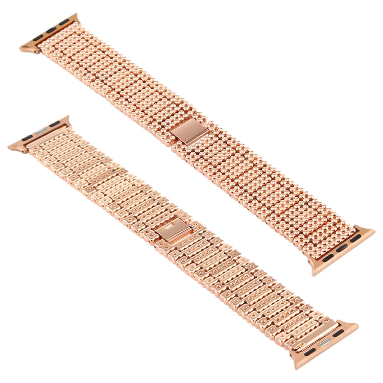 For Apple Watch Series 7 45mm / 6 & SE & 5 & 4 44mm / 3 & 2 & 1 42mm Nine Beads Stainless Steel Wrist Strap Watch Band (Rose Gold) by bashfashion