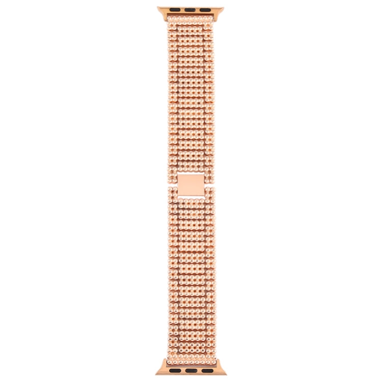 For Apple Watch Series 7 45mm / 6 & SE & 5 & 4 44mm / 3 & 2 & 1 42mm Nine Beads Stainless Steel Wrist Strap Watch Band (Rose Gold) by bashfashion