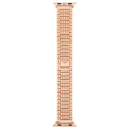 For Apple Watch Series 7 45mm / 6 & SE & 5 & 4 44mm / 3 & 2 & 1 42mm Nine Beads Stainless Steel Wrist Strap Watch Band (Rose Gold) by bashfashion