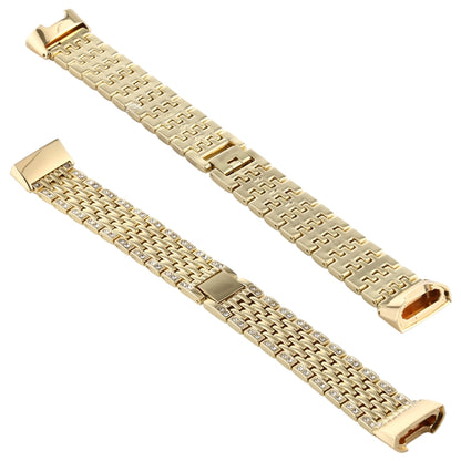 For Fitbit Charge 3 Diamond-studded Stainless Steel Watch Band(Gold) by bashfashion