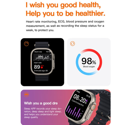 T800 Ultra 1.99 inch Ocean Silicone Band Smart Watch Support Heart Rate / ECG (Orange) by bashfashion