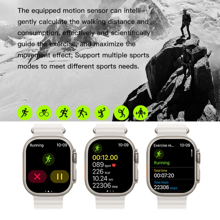 T800 Ultra 1.99 inch Ocean Silicone Band Smart Watch Support Heart Rate / ECG (Black) by bashfashion
