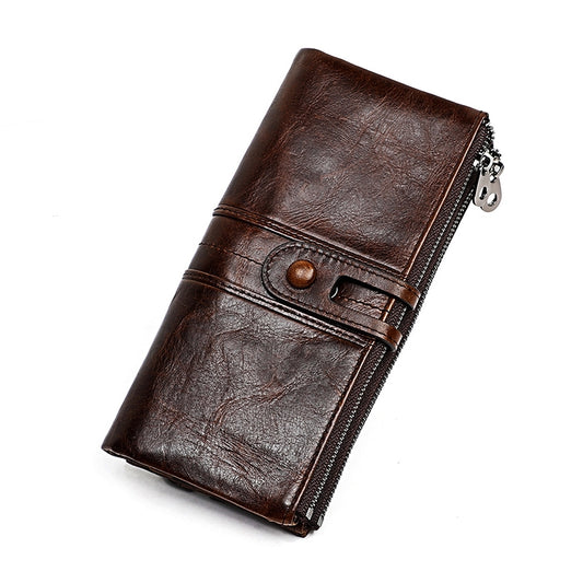 3520 Long Cowhide Leather Folding Anti-magnetic RFID Wallet for Ladies, with Card Slots(Coffee) by bashfashion