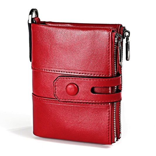 3529 Retro Crazy Horse Texture Double Zipper Anti-magnetic RFID Wallet for Man with Card Slots (Red) by bashfashion
