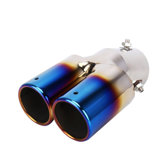 Universal Car Styling Stainless Steel Curved Double Outlets Exhaust Tail Muffler Tip Pipe(Blue) by bashfashion