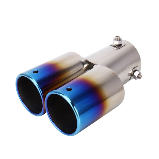Universal Car Styling Stainless Steel Straight Double Outlets Exhaust Tail Muffler Tip Pipe(Blue) by bashfashion