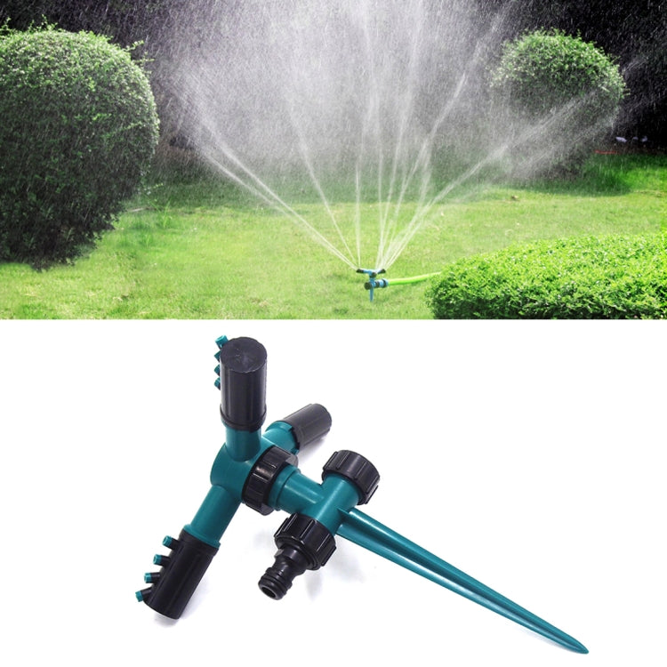 Automatic 360 Rotating Adjustable Garden Water Sprinklers Lawn Irrigation System with 3 Arm Sprayers and Spike Base(Green) by bashfashion