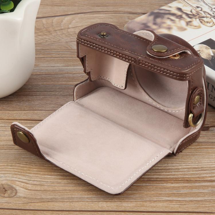 For Sony ZV-1F Vlog Camera Full Body Leather Camera Case Bag with Strap (Coffee) by bashfashion