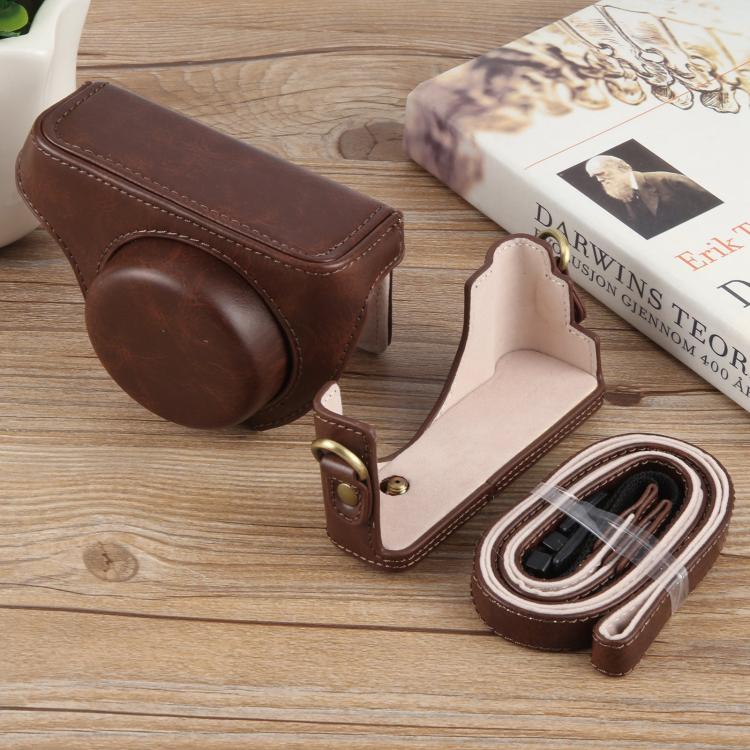 For Sony ZV-1F Vlog Camera Full Body Leather Camera Case Bag with Strap (Coffee) by bashfashion