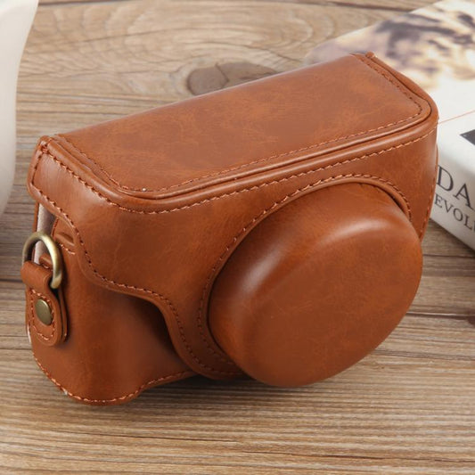 For Sony ZV-1F Vlog Camera Full Body Leather Camera Case Bag with Strap (Brown) by bashfashion