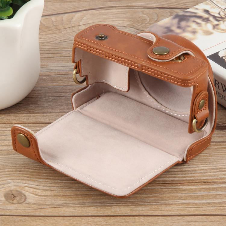 For Sony ZV-1F Vlog Camera Full Body Leather Camera Case Bag with Strap (Brown) by bashfashion