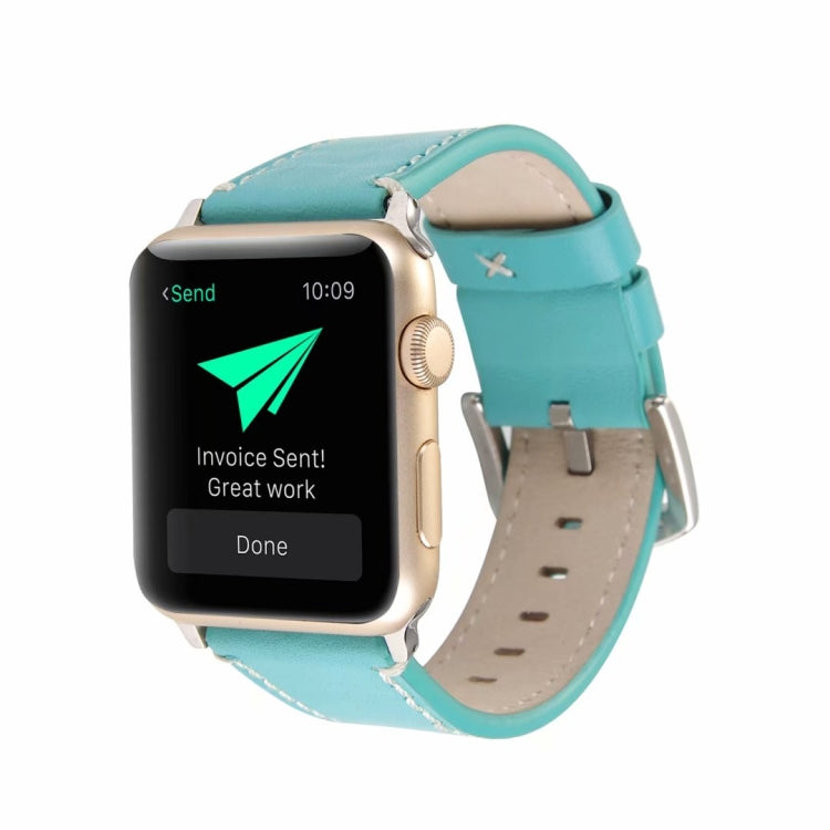 Calfskin Genuine Leather Watch Band For Apple Watch Series 7 41mm / 6 & SE & 5 & 4 40mm / 3 & 2 & 1 38mm(Blue) by bashfashion