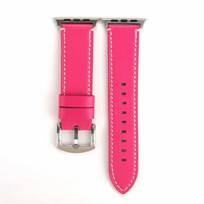 Calfskin Genuine Leather Watch Band For Apple Watch Series 7 41mm / 6 & SE & 5 & 4 40mm / 3 & 2 & 1 38mm(Rose Red) by bashfashion
