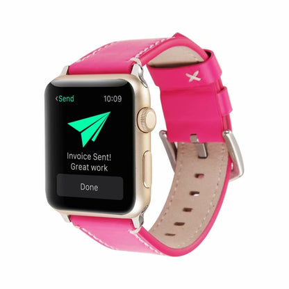 Calfskin Genuine Leather Watch Band For Apple Watch Series 7 41mm / 6 & SE & 5 & 4 40mm / 3 & 2 & 1 38mm(Rose Red) by bashfashion