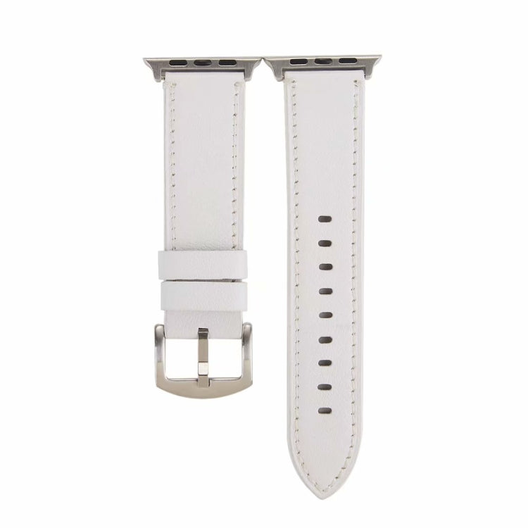 Calfskin Genuine Leather Watch Band For Apple Watch Series 7 41mm / 6 & SE & 5 & 4 40mm / 3 & 2 & 1 38mm(White) by bashfashion