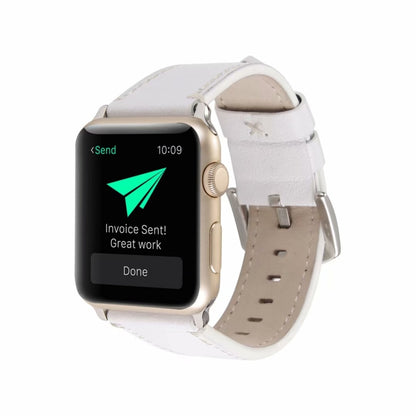 Calfskin Genuine Leather Watch Band For Apple Watch Series 7 41mm / 6 & SE & 5 & 4 40mm / 3 & 2 & 1 38mm(White) by bashfashion