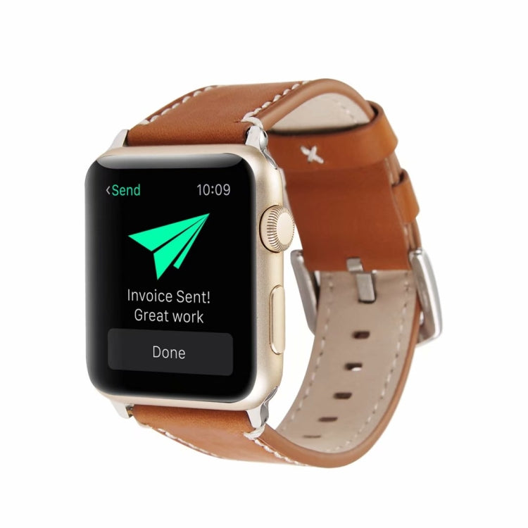 Calfskin Genuine Leather Watch Band For Apple Watch Series 7 41mm / 6 & SE & 5 & 4 40mm / 3 & 2 & 1 38mm(Brown) by bashfashion