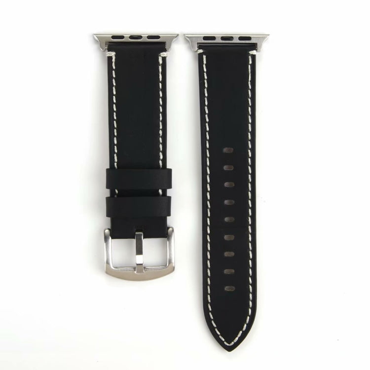 Calfskin Genuine Leather Watch Band For Apple Watch Series 7 41mm / 6 & SE & 5 & 4 40mm / 3 & 2 & 1 38mm(Black) by bashfashion