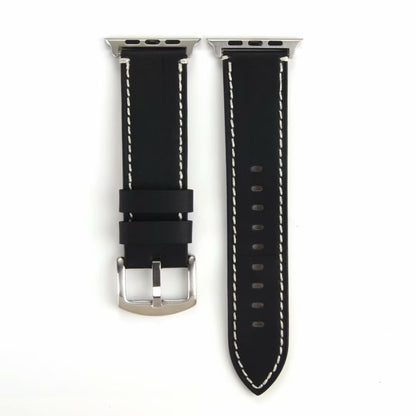 Calfskin Genuine Leather Watch Band For Apple Watch Series 7 41mm / 6 & SE & 5 & 4 40mm / 3 & 2 & 1 38mm(Black) by bashfashion
