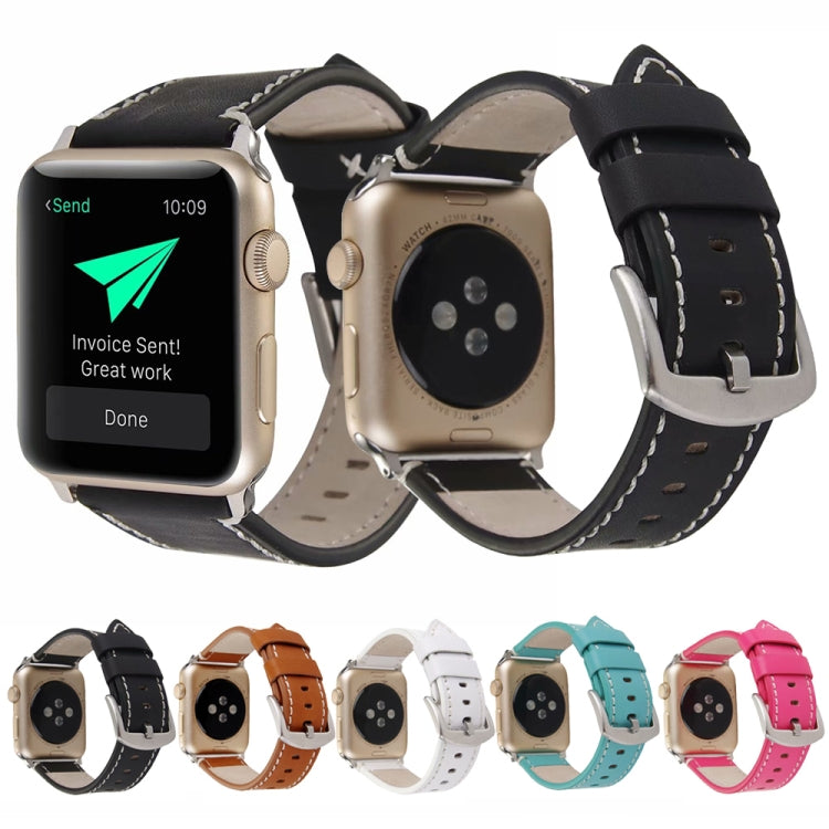 Calfskin Genuine Leather Watch Band For Apple Watch Series 7 41mm / 6 & SE & 5 & 4 40mm / 3 & 2 & 1 38mm(Rose Red) by bashfashion