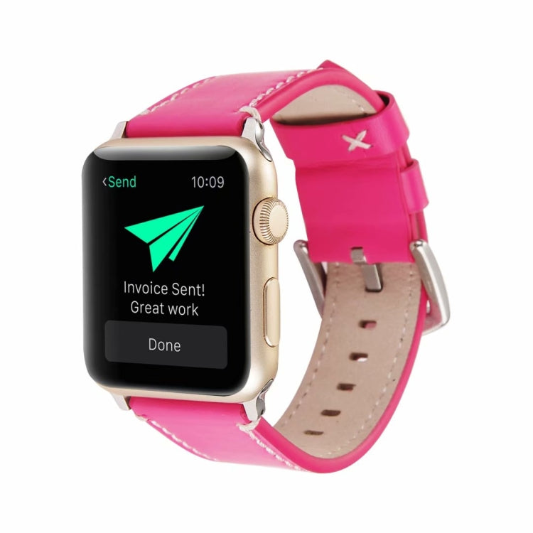 Calfskin Genuine Leather Watch Band For Apple Watch Series 7 45mm / 6 & SE & 5 & 4 44mm / 3 & 2 & 1 42mm(Rose Red) by bashfashion