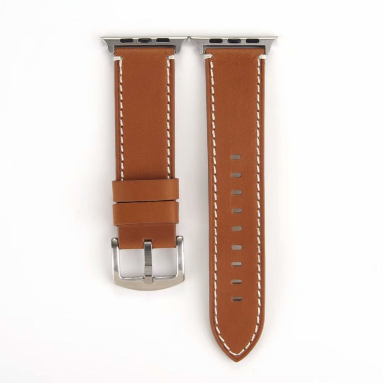 Calfskin Genuine Leather Watch Band For Apple Watch Series 7 45mm / 6 & SE & 5 & 4 44mm / 3 & 2 & 1 42mm(Brown) by bashfashion