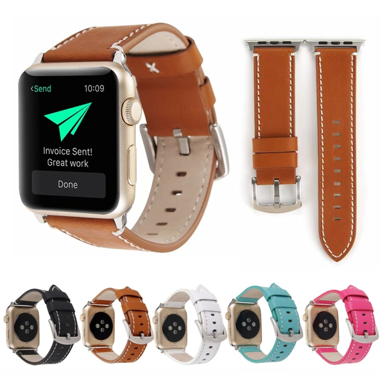Calfskin Genuine Leather Watch Band For Apple Watch Series 7 45mm / 6 & SE & 5 & 4 44mm / 3 & 2 & 1 42mm(Brown) by bashfashion