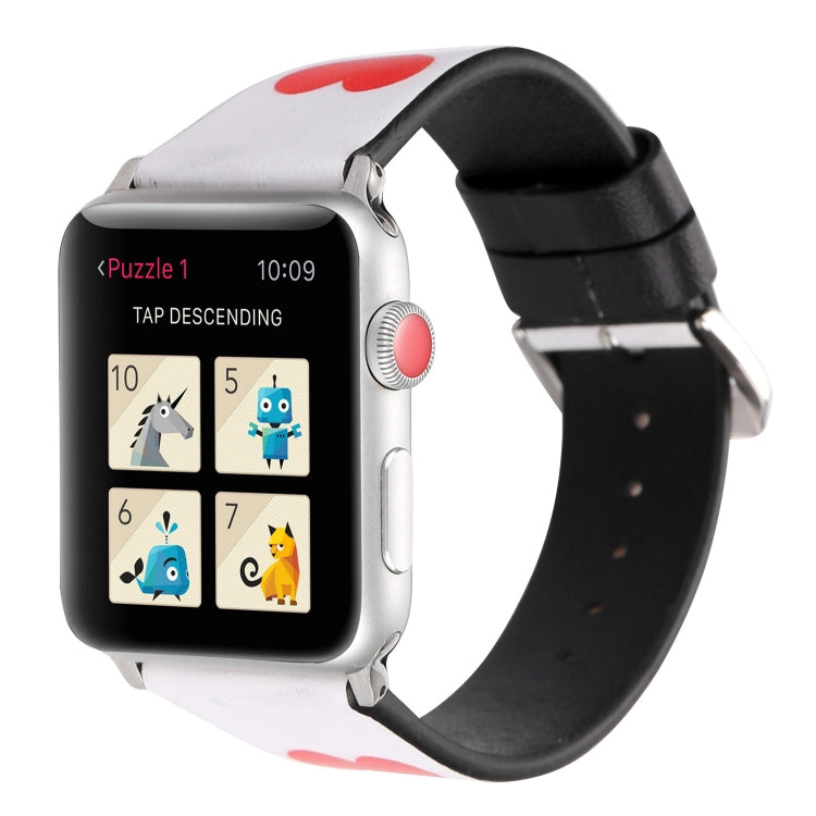 Love Series Leather Watch Band For Apple Watch Series 9&8&7 41mm / SE 3&SE 2&6&SE&5&4 40mm / 3&2&1 38mm(Red Hearts On White) by bashfashion