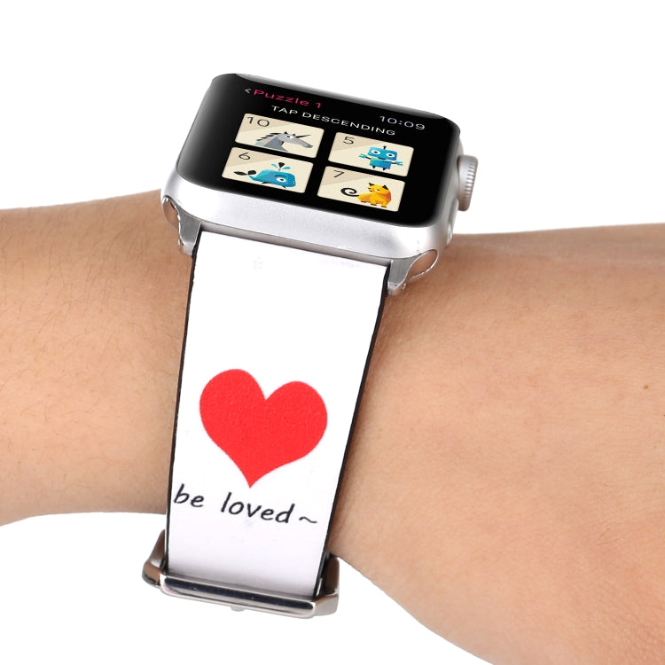 Love Series Leather Watch Band For Apple Watch Series 9&8&7 41mm / SE 3&SE 2&6&SE&5&4 40mm / 3&2&1 38mm(Red Hearts On White) by bashfashion