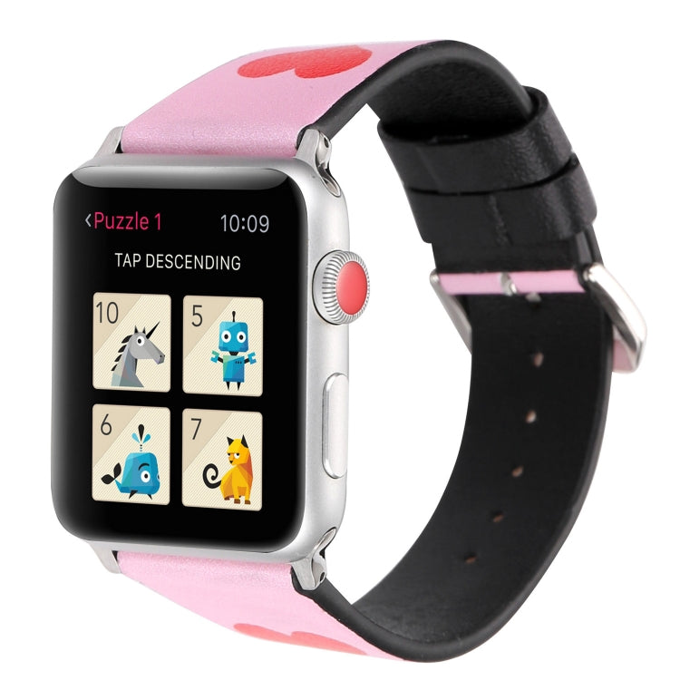 Love Series Leather Watch Band For Apple Watch Series 9&8&7 41mm / SE 3&SE 2&6&SE&5&4 40mm / 3&2&1 38mm(Foundation Red Heart) by bashfashion